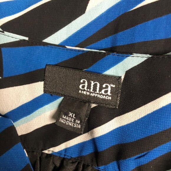 ana Blouse Womens Size XL Blue Black Gray Lined Sheer Long Sleeves Top Office - Picture 5 of 6